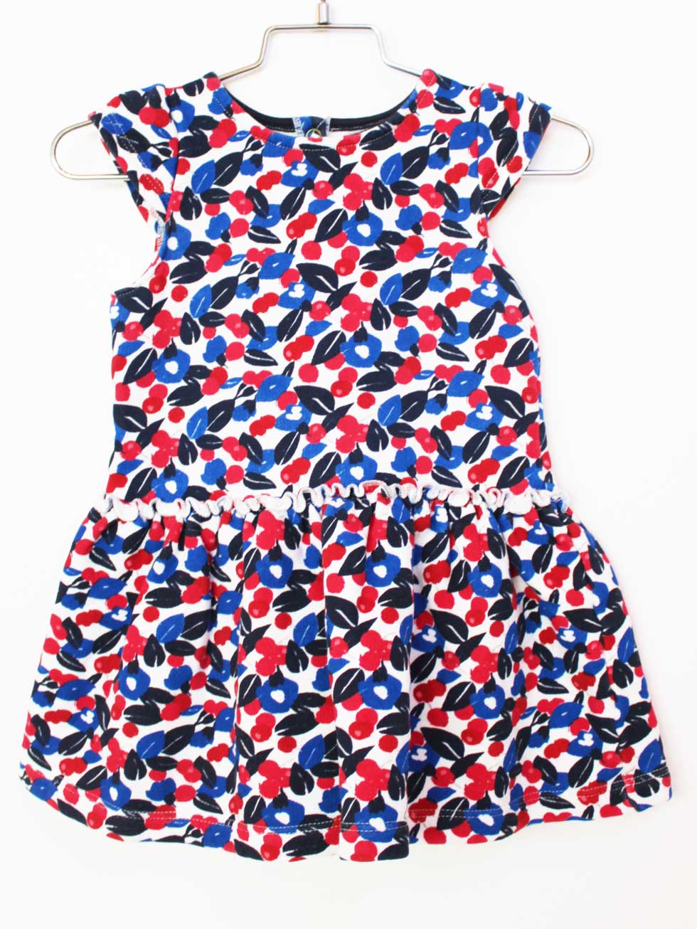 [プチバトー/PETIT BATEAU]90cm位 半袖ワンピース ブルー×赤【中古】子供服 キッズ kids 女の子 春秋 onepi 122052