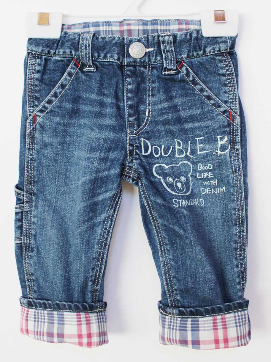 【値下げ!】[ミキハウスダブルビー/mikihouse DOUBLE.B]80cm ジーンズ/デニムパンツ インディゴブルー 裾2way【中古】子供服 キッズ kids ベビー服 baby 男の子 春夏秋冬 bottoms 812052