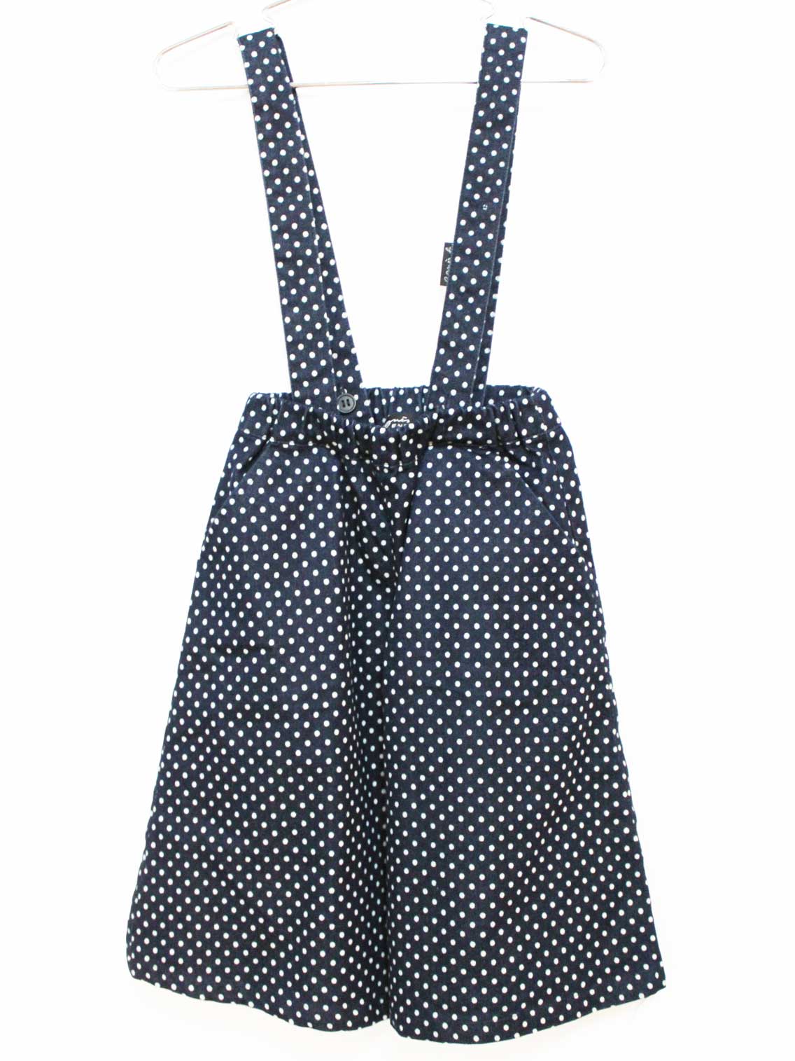 【値下げ!】アニエスベー 吊り紐付半端丈パンツ 105cm(8ans) キッズ 女の子 紺×白【中古】★(4)