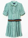 【2025夏SALE!】ラルフローレン ベルト付長袖シャツワンピース 120cm キッズ 女児 緑×白【中古】★