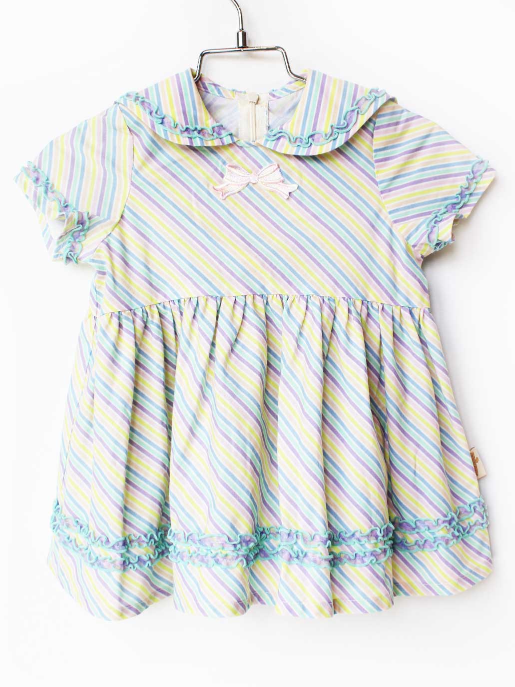 【夏SALE!】フェフェ 半袖ワンピース 90cm キッズ 女児 グリーン×マルチカラー【中古】★