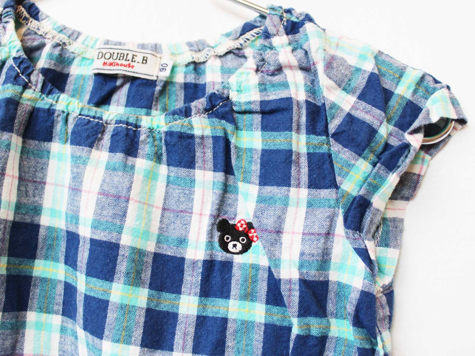 【SALE!】ミキハウスダブルビー 半袖ワンピース 90cm キッズ 女児 ブルー【中古】★