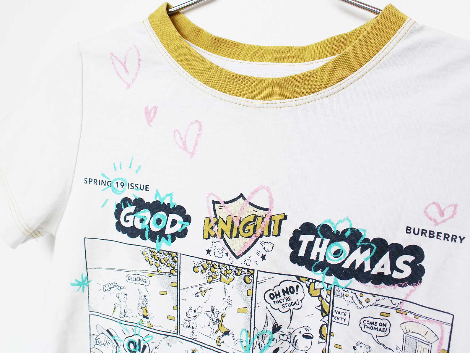 バーバリー 半袖Tシャツ 100cm キッズ 女児 白×黄土色【中古】★