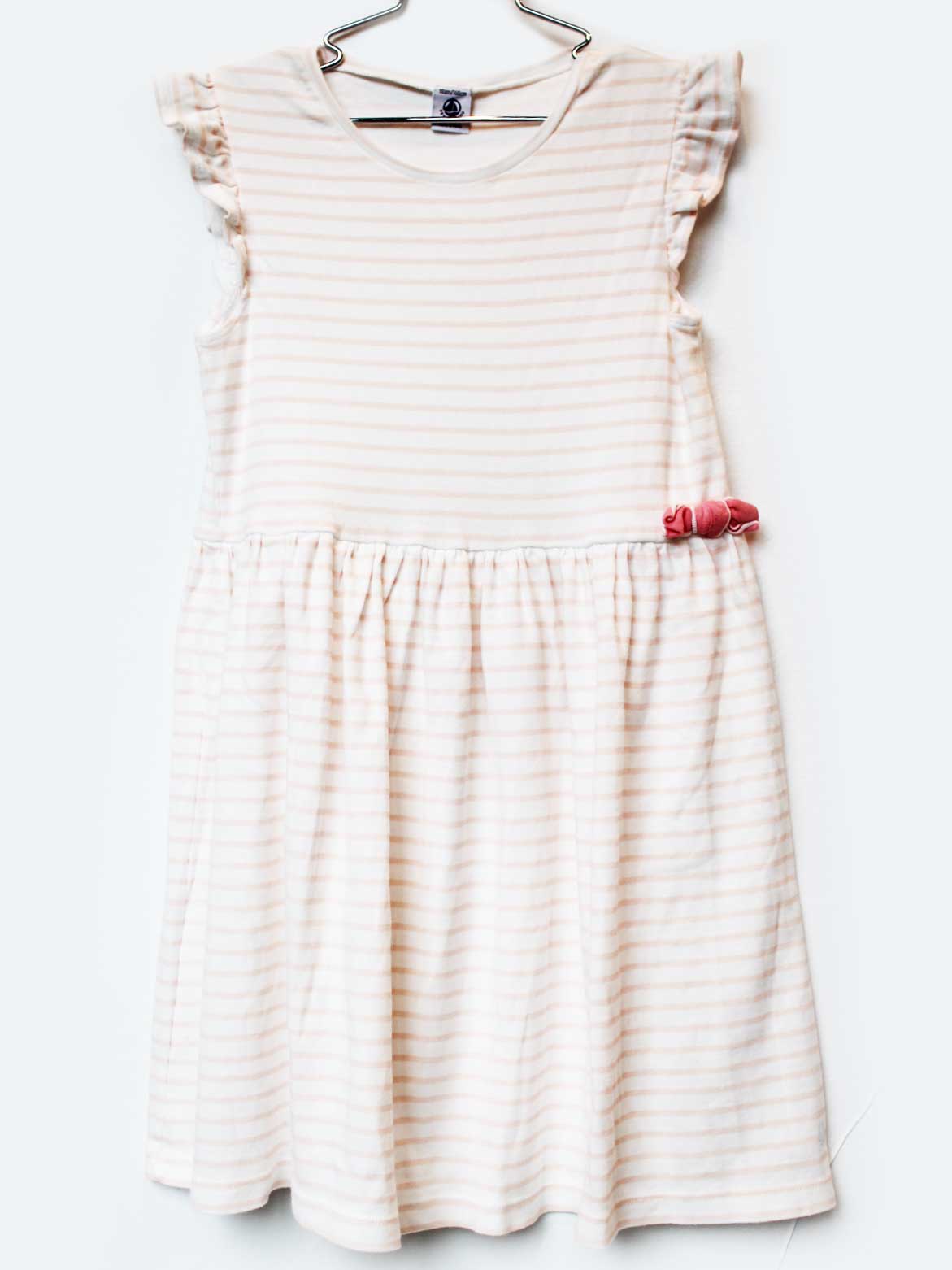 Short Sleeves - プチバトー 半袖ワンピース 140cm キッズ 女児 白×ピンク【中古】★