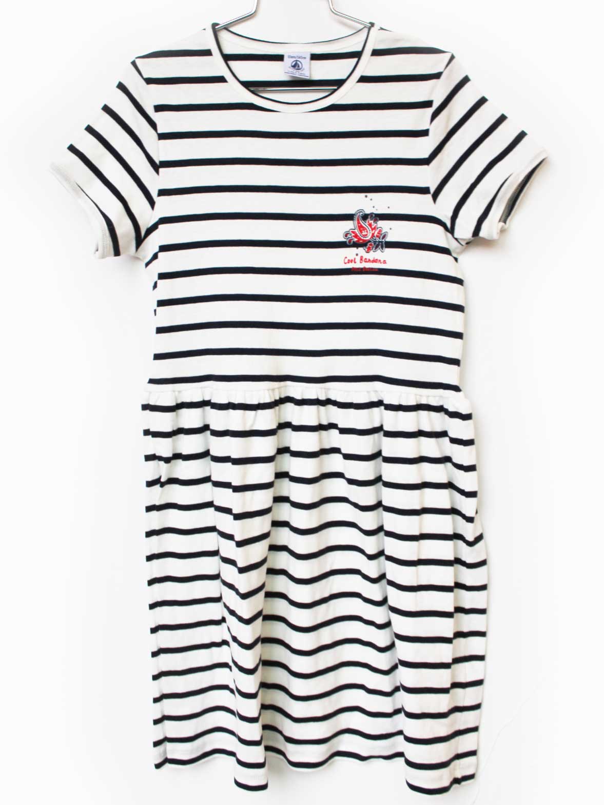 Short Sleeves - プチバトー 半袖ワンピース 140cm キッズ 女児 白×濃紺【中古】★