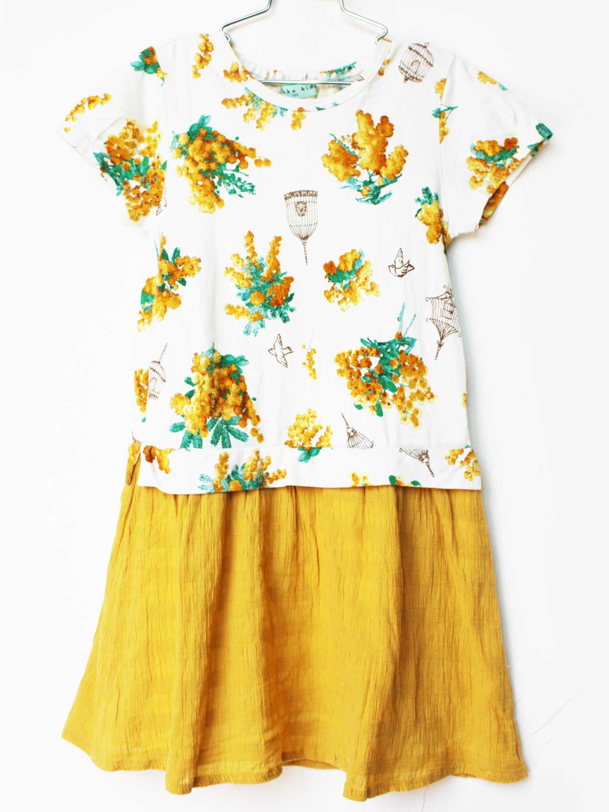 Short Sleeves - ハッカキッズ 半袖ワンピース 130cm キッズ 女児 白×マスタードイエロー【中古】★