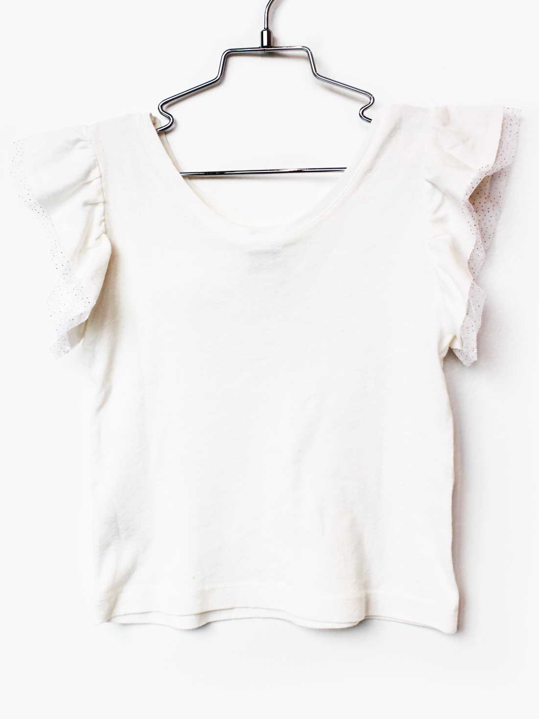 【SALE!】プチバトー 半袖カットソー 104cm キッズ 女児 白×ゴールド【中古】★