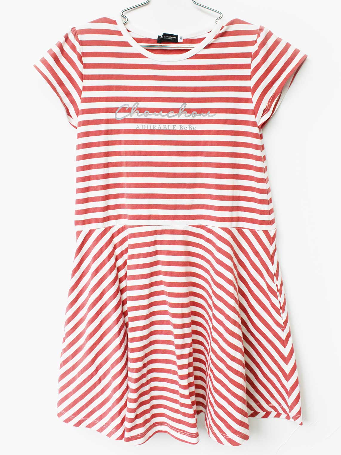 Rakuten - ベベ 半袖ワンピース 130cm キッズ 女児 ピンク×白【中古】★