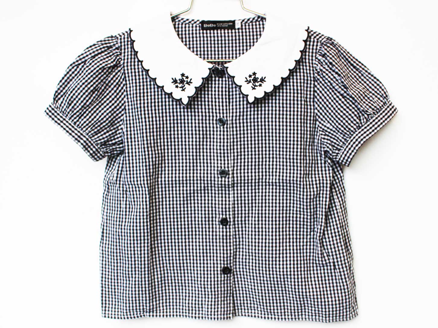Short Sleeves - ベベ 半袖ブラウス 100cm キッズ 女児 黒×白【中古】★