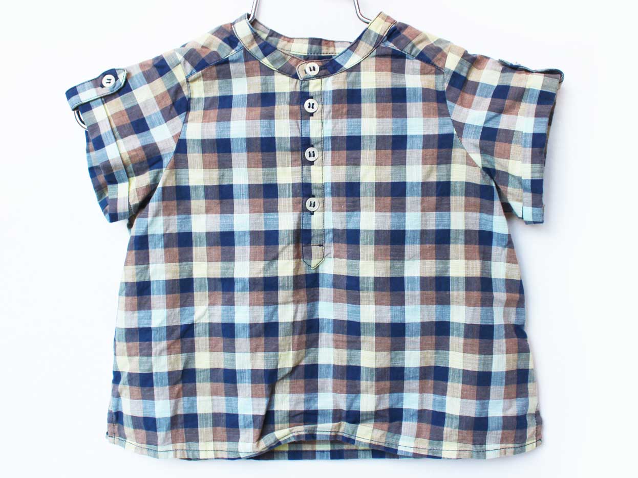 ボンポワン 半袖シャツ 73cm キッズ 男児 紺×茶系【中古】★