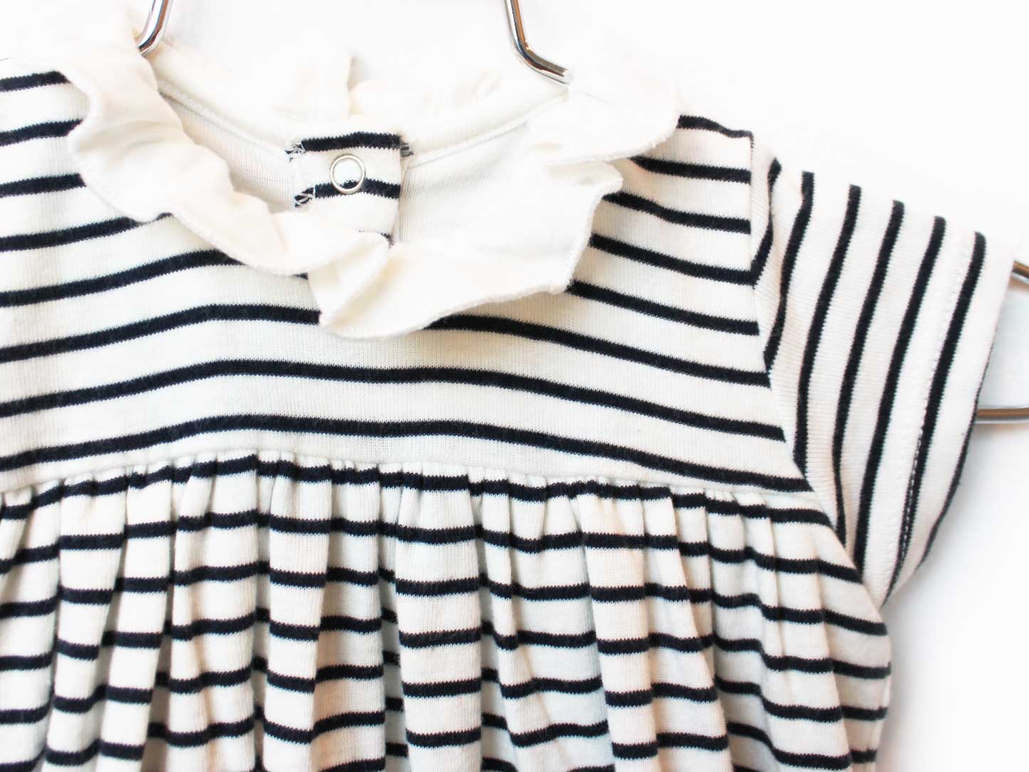 プチバトー 半袖ワンピオール 74cm キッズ 女児 白×黒【中古】【新入荷!】★