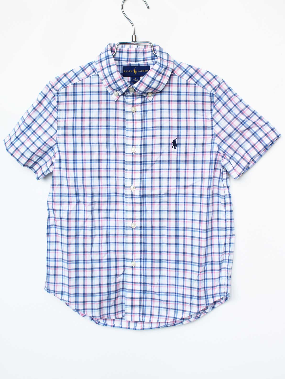 Short Sleeves - ラルフローレン 半袖シャツ 120cm キッズ 男児 ブルー×ピンク【中古】★