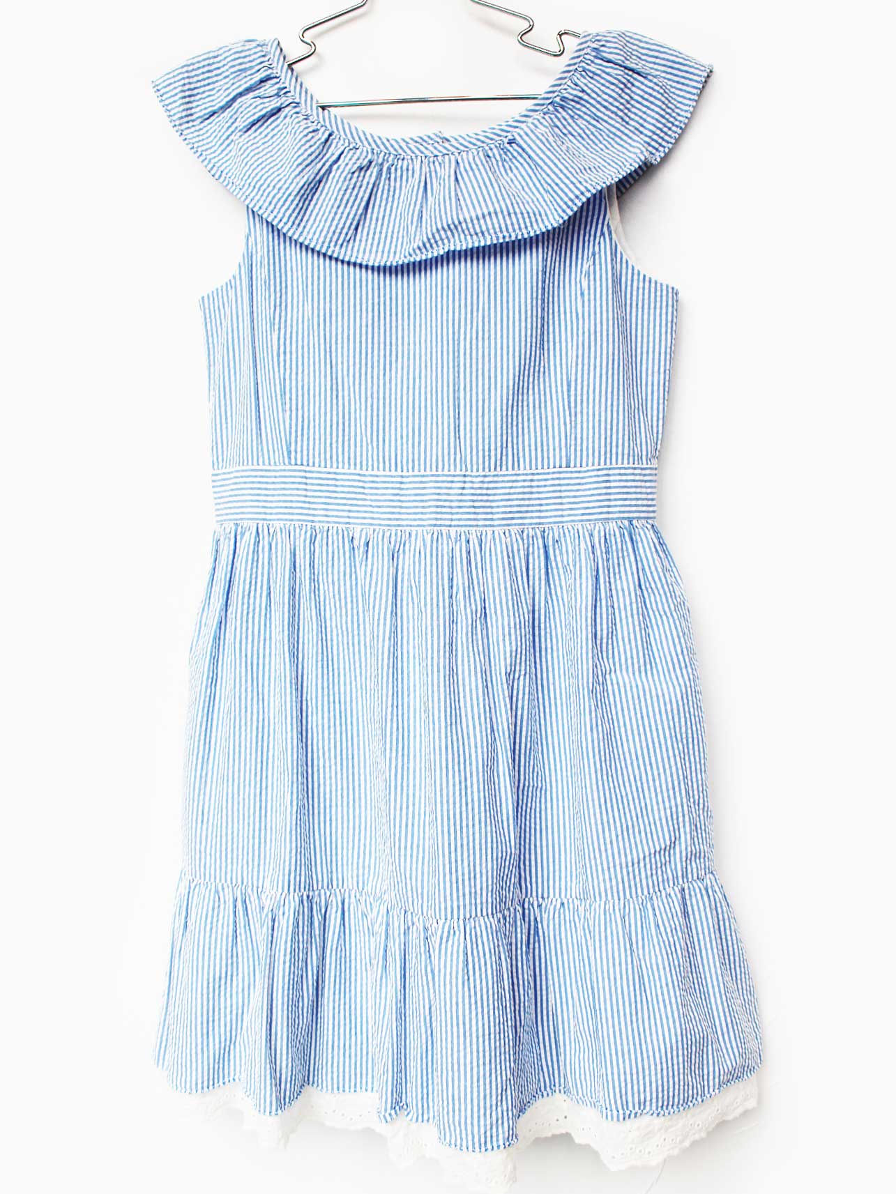 Short Sleeves - ラルフローレン 半袖ワンピース 140cm キッズ 女児 ブルー×白【中古】★