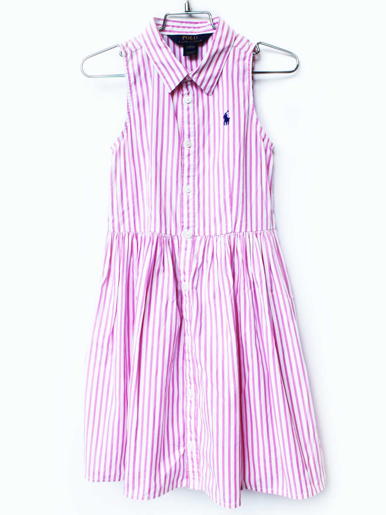 無袖 - ラルフローレン ノースリーブワンピース 120cm キッズ 女児 ピンク×白【中古】★