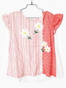 ケーピー 半袖カットソー 130cm キッズ 女児 白×サーモンピンク【中古】★(4)