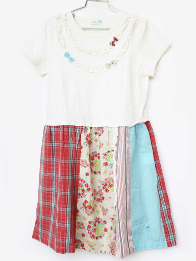 ケーピー 半袖ワンピース 130cm キッズ 女児 白×ピンク系【中古】★ ケーピー 半袖ワンピース 130cm キッズ 女児 白×ピンク系【中古】★