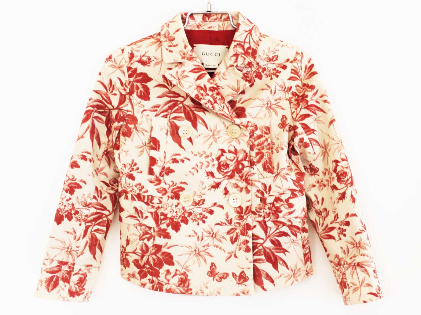 グッチ コート 110cm キッズ 男児 女児 アイボリー×朱赤【中古】★