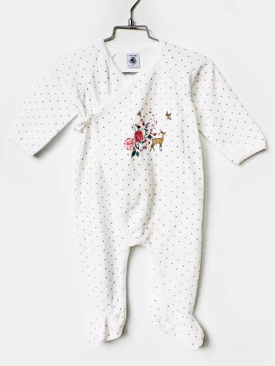 プチバトー 長袖カバーオール 74cm キッズ 女児 白×ゴールド【中古】★