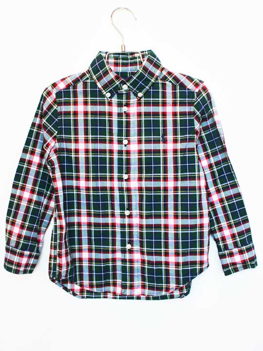 Long-Sleeved - 【値下げ!】ラルフローレン 長袖シャツ 110cm キッズ 男児 深緑×赤系【中古】★