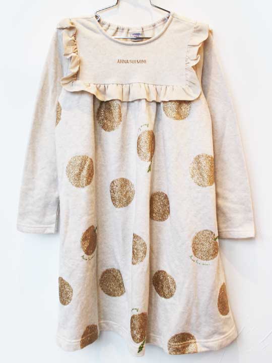 アナスイミニ 長袖ワンピース 130cm キッズ 女児 ベージュ×ゴールド【中古】★