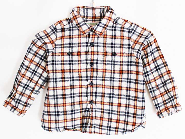 ボンポワン 長袖シャツ 81cm キッズ 男児 女児 アイボリー×紺系【中古】【新入荷!】★