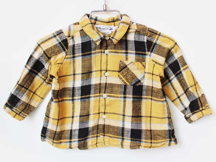 ボンポワン 長袖シャツ 73cm キッズ 男児 女児 黄色×こげ茶【中古】【新入荷!】★