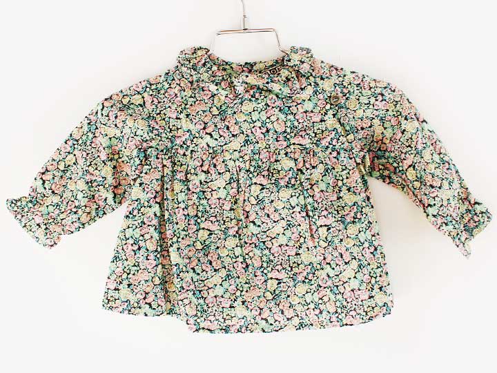 ボントン 長袖ブラウス 67cm キッズ 女児 グリーン×ピンク系【中古】【新入荷!】★