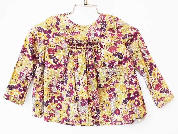 ボンポワン 長袖ブラウス 80cm キッズ 女児 ワインレッド×グリーン系【中古】【新入荷!】★