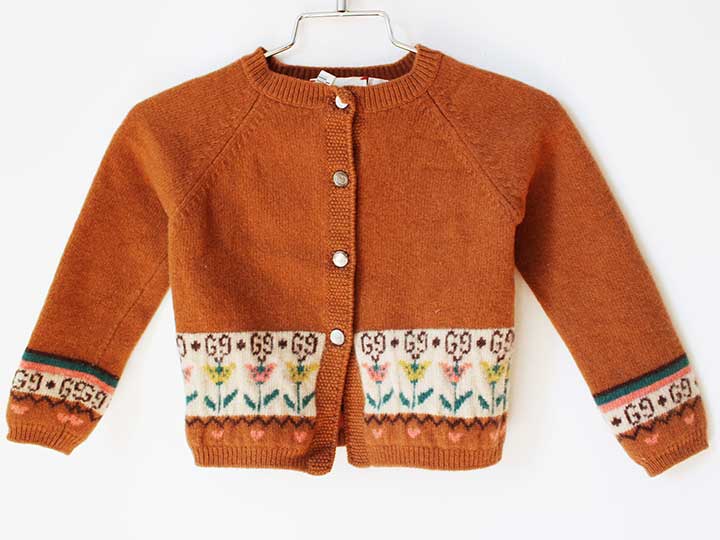 グッチ カーディガン 90cm キッズ 女児 茶【中古】【新入荷!】★