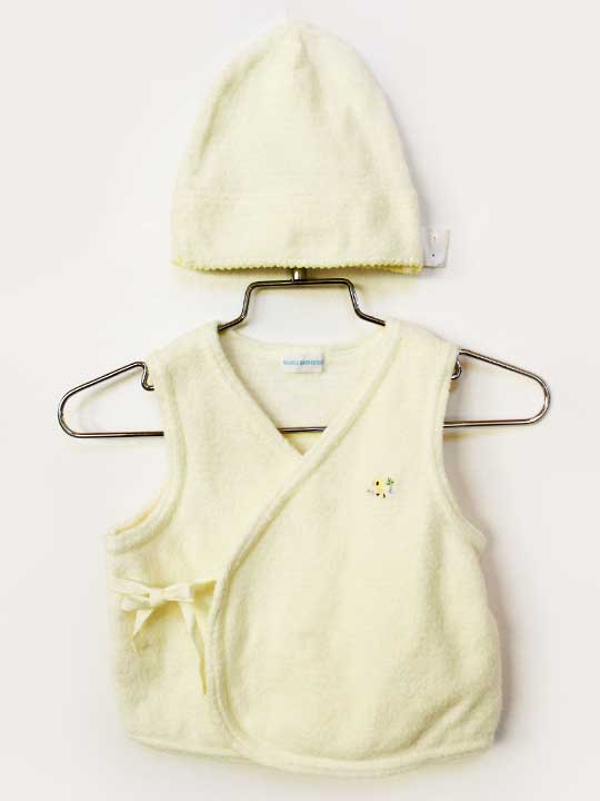 ミキハウス ベスト×帽子セット 50-70cm/42-46cm キッズ 男児 女児 黄色【中古】【新入荷!】★