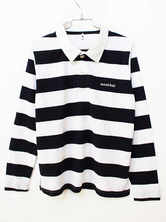 モンベル 長袖ラガーシャツ 140cm キッズ 男児 白×紺【中古】【新入荷!】★