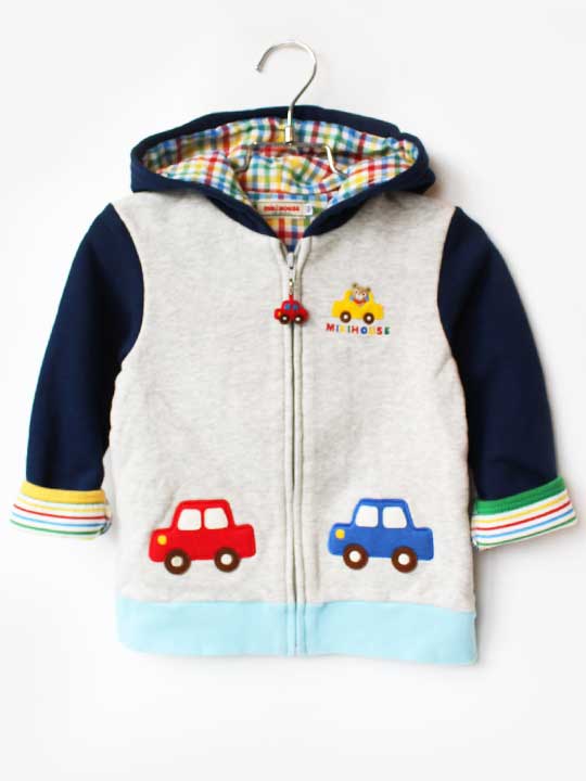 ミキハウス パーカー 100cm キッズ 男児 グレー×紺【中古】【新入荷!】★...