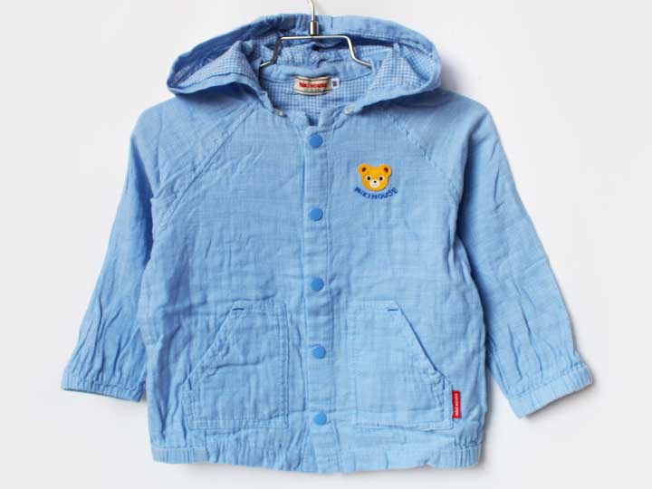 ミキハウス ガーゼパーカー 90cm キッズ 男児 女児 ブルー【中古】【新入荷!】★