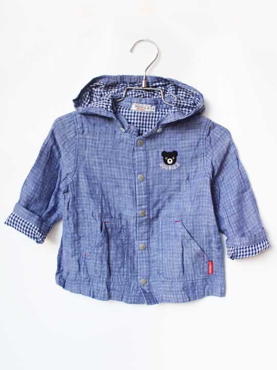 ミキハウスダブルビー ガーゼパーカー 90cm キッズ 男児 女児 ブルー【中古】【新入荷!】★