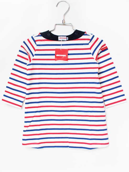 ミキハウス 長袖ワンピース 90cm キッズ 女児 白×ピンク系【新品 未使用品】【新入荷!】★(4.0)