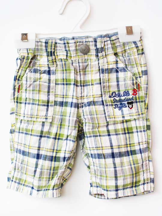 Half Pants, Shorts - ミキハウスダブルビー ハーフパンツ 90cm キッズ 男児 グリーン×ブルー系【中古】★