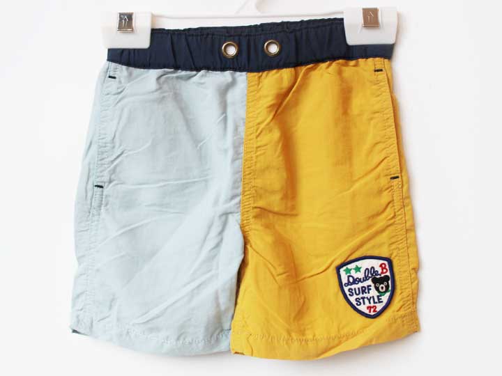 Half Pants, Shorts - ミキハウスダブルビー ハーフパンツ 90cm キッズ 男児 ブルー×マスタードイエロー【中古】★