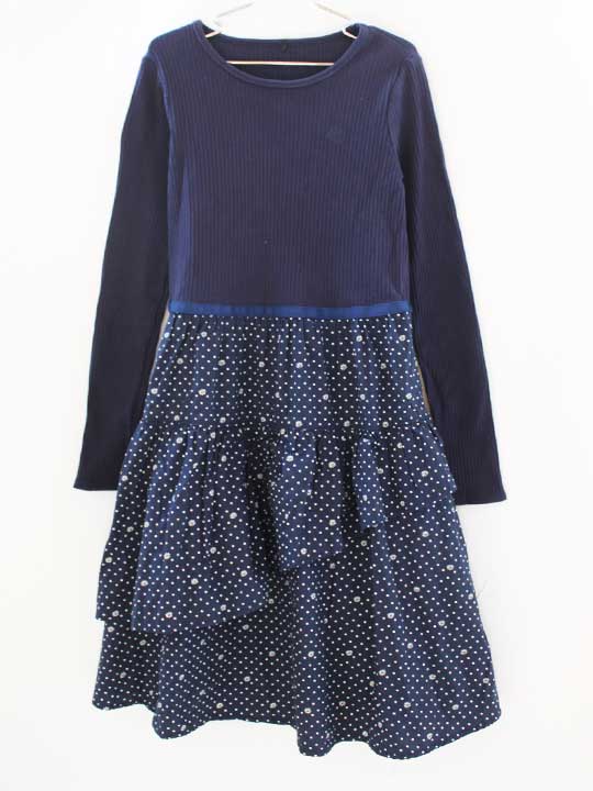 Rakuten - クミキョク 長袖ワンピース 150cm キッズ 女児 紺×白【中古】★