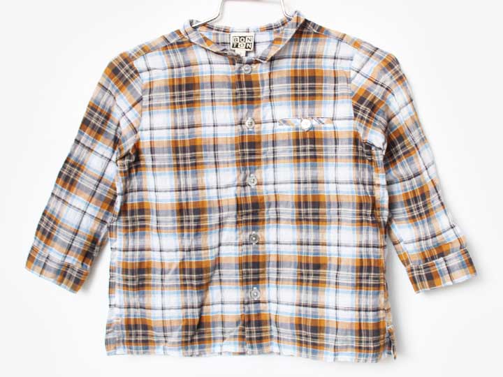 ボントン 長袖シャツ 86cm キッズ 男児 女児 茶×ブルー系【中古】【新入荷!】★