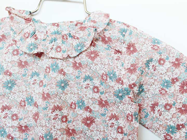 【SALE!】ボンポワン 長袖ブラウス 73cm キッズ 女児 ピンク×ブルー【中古】★