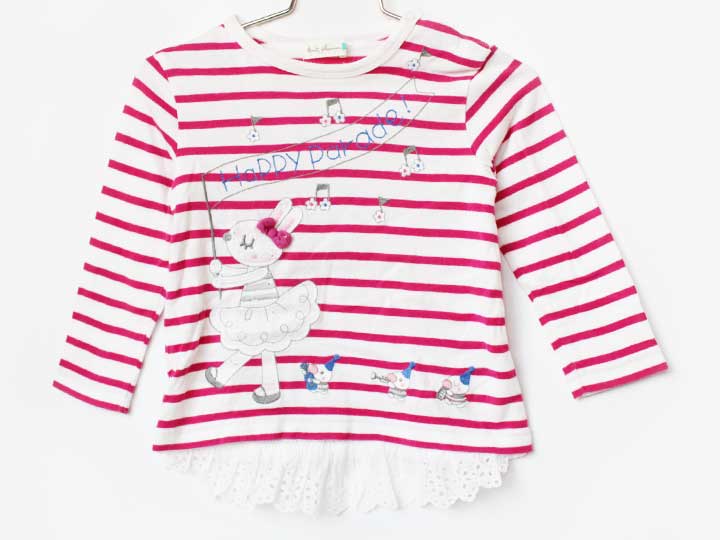 Rakuten - ケーピー 長袖カットソー 90cm キッズ 女児 白×ピンク【中古】★