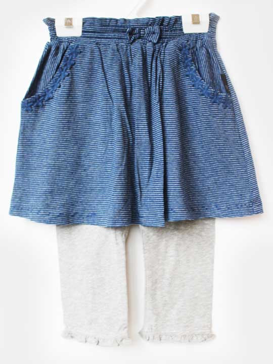 Flare Skirt - ケーピー 半端丈スカッツ 120cm キッズ 女児 紺×グレー【中古】★