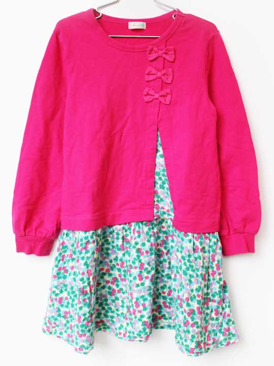 Rakuten - ケーピー 長袖ワンピース 130cm キッズ 女児 ピンク×グリーン系【中古】★
