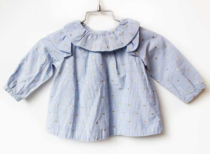 Blouses, Shirts - ジャカディ 長袖ブラウス 67cm キッズ 女児 ブルー×白【中古】★