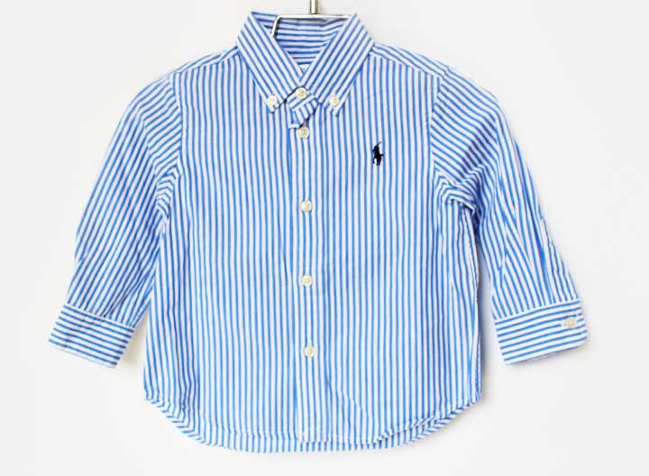 Blouses, Shirts - ラルフローレン 長袖シャツ 80cm キッズ 男児 ブルー×白【中古】★