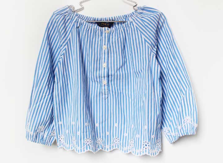Long-Sleeved - ラルフローレン 長袖ブラウス 115cm キッズ 女児 ブルー×白【中古】★