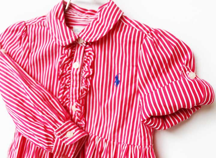 【新規SALE!】ラルフローレン 長袖ワンピース 80cm キッズ 女児 ピンク×白【中古】★