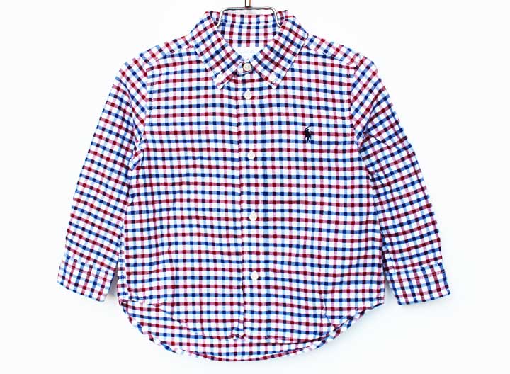 【新規SALE!】ラルフローレン 長袖シャツ 85cm キッズ 男児 紺×赤【中古】★