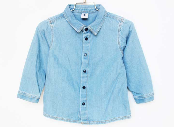 Blouses, Shirts - プチバトー 長袖シャツ 86cm キッズ 男児 ブルー【中古】★