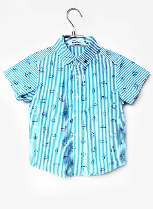 Short Sleeves - ファミリア 半袖シャツ 120cm キッズ 男児 ブルー×白【中古】【新入荷!】★